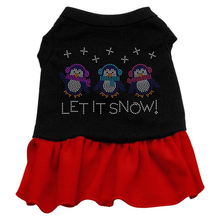 Let it Snow Penguins Rhinestone Dress Black with Red Med